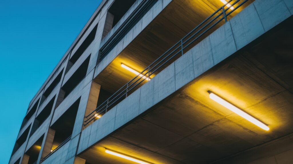 Concrete Parking Garage Underneath Blue Sky